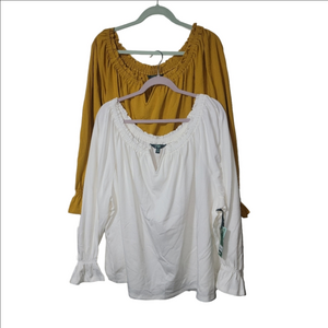 Two TERRA & SKY Peasant Style Tops, Size 4X, Colors White And Gold, NWT